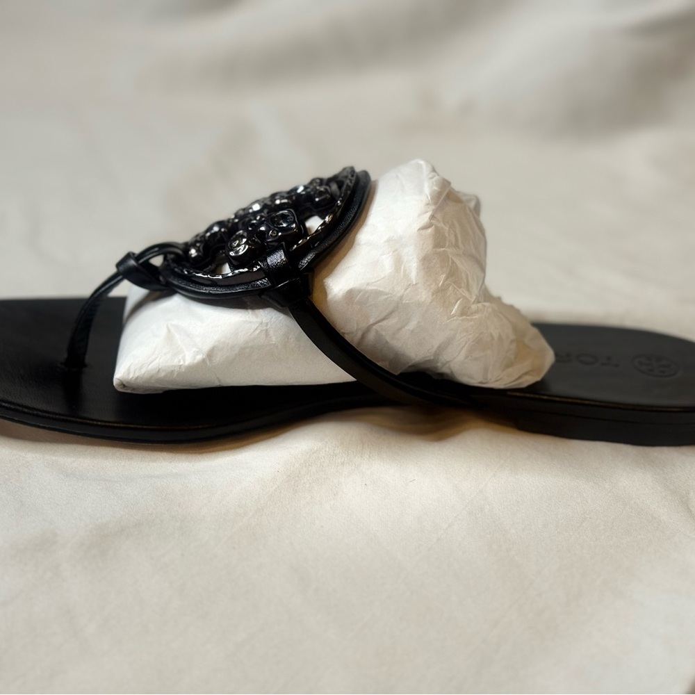 ๐๐๐๐ Tory Burch Jeweled Miller Nappa Leather Sandals - Picture 7 of 7